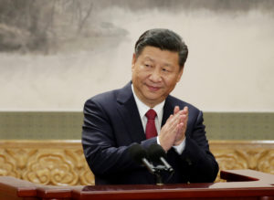 China's President Xi Jinping and other new Politburo Standing Committee members meet with the press at the Great Hall of the People in Beijing on Oct. 25, 2017. Photo by Jason Lee/Reuters