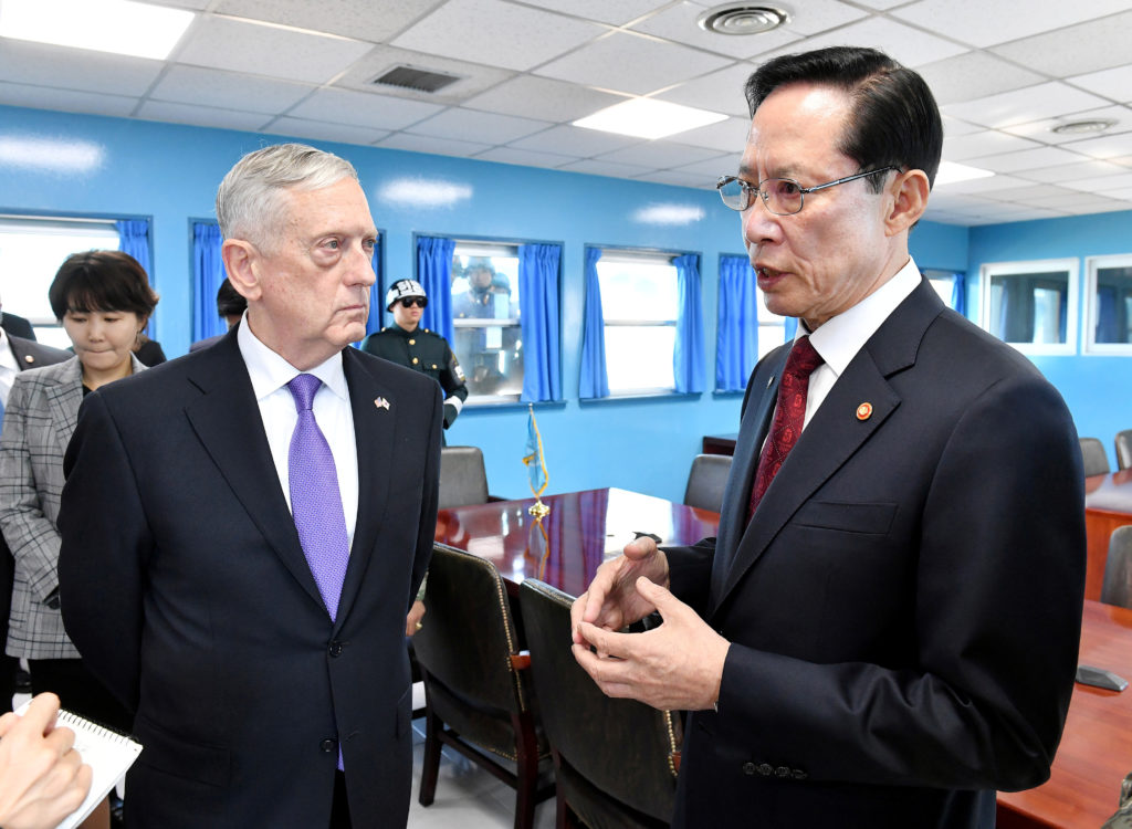 U.S. Defense Secretary Jim Mattis and South Korean Defense Minister Song Young-moo visit the truce village of Panmunjom