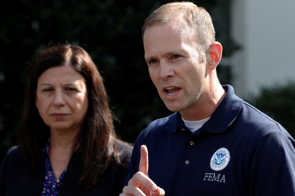 U.S. acting Secretary of Homeland Security Elaine Duke and Federal Emergency Management Agency (FEMA) Administrator Brock ...