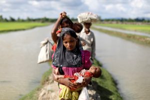 Rohingya refugees walk in a rice field after crossing the border in Palang Khali, Bangladesh October 9, 2017. REUTERS/Jorge Silva - RC1D4F758440