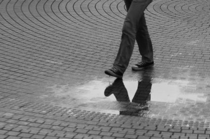 black and white walking