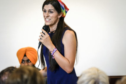 MANASSAS, VA - JUNE 2: Democratic primary candidate Danica Roem makes her pitch to voters at the Bull Run Swim &amp; Raquet Club while debating three fellow Democrats vying to unseat Republican State Delegate Bob Marshall in Manassas, Virginia Friday June 2, 2017. (Photo by J. Lawler Duggan/For The Washington Post via Getty Images)