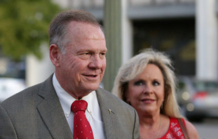 File photo of Republican candidate for Senate Roy Moore with his wife Kayla. Photo by Marvin Gentry/Reuters