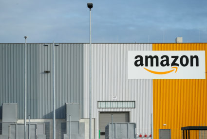 A view of the new Amazon logistic center with the company's logo in Dortmund, Germany. Photo by Thilo Schmuelgen/Reuters