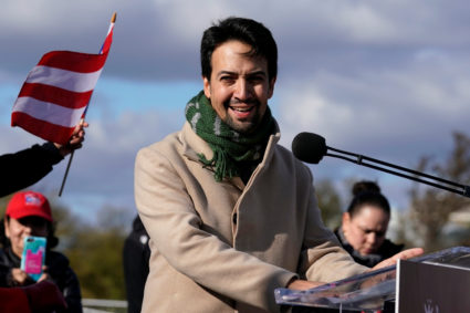 Actor, composer and playwright Lin-Manuel Miranda participates in the Unity March at the Lincoln Memorial in Washington