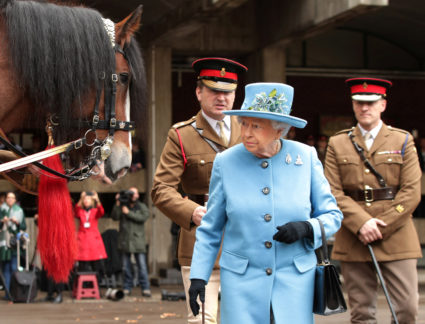 Britain's Queen Elizabeth II visits the Household Cavalry Mounted Regiment at the Hyde Park Barracks in London on Oct. 24. Photo by Yui Mok/Pool via Reuters