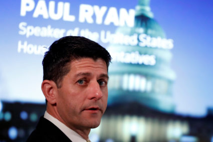 U.S. House Speaker Paul Ryan (R-WI) sits for an onstage interview with Reuters' Adler in Washington