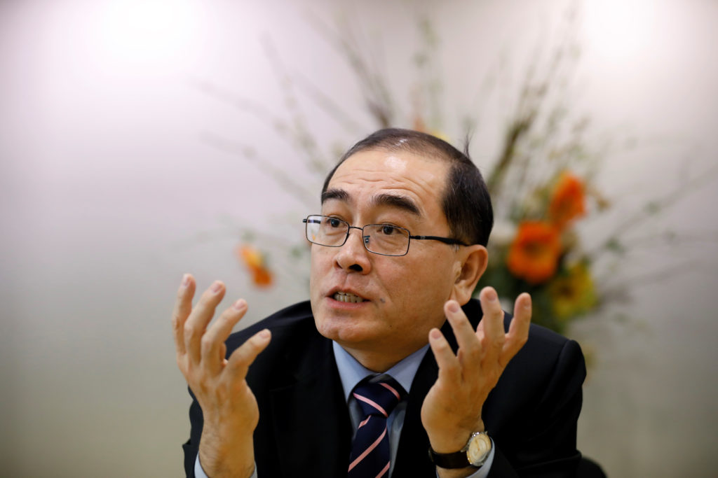 Thae Yong Ho, North Korea¡¯s former deputy ambassador in London who defected to the South, speaks during an interview with...