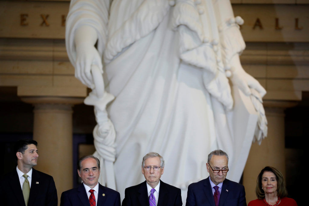 (L-R) Speaker of the House Paul Ryan, Secretary of Veterans Affairs David Shulkin, Senate Majority Leader Mitch McConnell,...