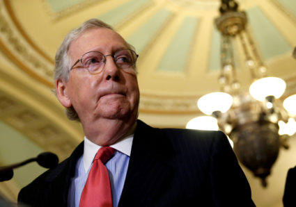 U.S. Senate Majority Leader Mitch McConnell (R-KY) speaks to reporters after the Republican policy luncheon on Capitol Hill in Washington, DC, U.S. October 24, 2017. REUTERS/Joshua Roberts/File Photo