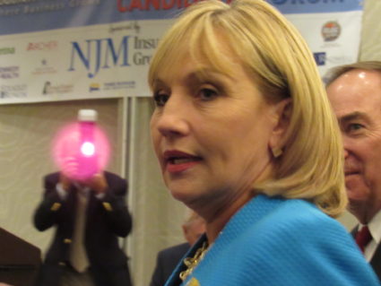 Candidate for New Jersey Governor, Lieutenant Governor of New Jersey Kim Guadagno delivers remarks to an audience in Mount Laurel, NJ on August 15, 2017. (Photo by Kyle Mazza/NurPhoto via Getty Images)