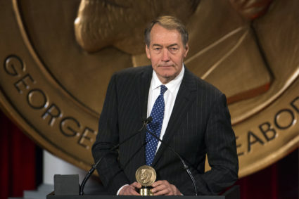 Journalist Charlie Rose speaks after winning a Peabody Award in New York in 2014. Photo by Lucas Jackson/Reuters