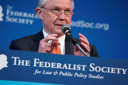 WATCH: Sessions jokes about Russian meetings in speech to lawyers