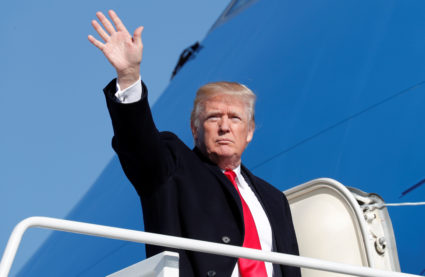 File photo of President Donald Trump boarding Air Force One by Kevin Lamarque/Reuters