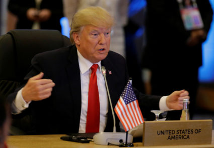 U.S. President Donald Trump gestures as he speaks during the ASEAN-US 40th Anniversary Commemorative Summit in Manila, Philippines, November 13, 2017. REUTERS/Aaron Favila/Pool - RC15D9283A40