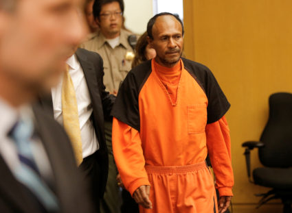 Jose Ines Garcia Zarate, arrested in connection with the July 1, 2015, shooting of Kate Steinle on a pier in San Francisco is led into the Hall of Justice for his arraignment in San Francisco, California, U.S. on July 7, 2015. Photo by Michael Macor/REUTERS