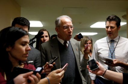 Senator Chuck Grassley (R-IA) speaks to reporters as he arrives for a nomination vote on Capitol Hill in Washington, U.S., December 13, 2017. REUTERS/Joshua Roberts