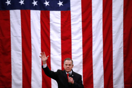 Republican candidate for U.S. Senate Judge Roy Moore speaks during a campaign rally in Midland City, Alabama, U.S., December 11, 2017. Photo by Jonathan Bachman/REUTERS