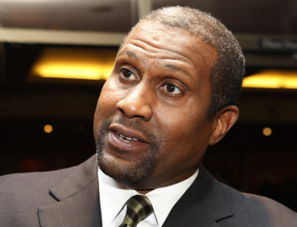 PBS talk show host Tavis Smiley is interviewed at a screening celebrating the 50th anniversary of the Academy Award winning film "To Kill A Mockingbird" at the Academy of Motion Picture Arts &amp; Sciences in Beverly Hills, California April 11, 2012. REUTERS/Fred Prouser (UNITED STATES - Tags: ENTERTAINMENT HEADSHOT) - GM1E84C142L01