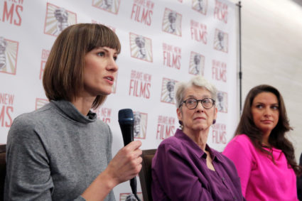 (L-R) Rachel Crooks, a former receptionist in Trump Tower in 2005, Jessica Leeds and Samantha Holvey, a former Miss North Carolina, speak at news conference for the film "16 Women and Donald Trump" which focuses on women who have publicly accused President Trump of sexual misconduct, in Manhattan, New York, U.S., December 11, 2017. REUTERS/Andrew Kelly - RC1FFA65CC80