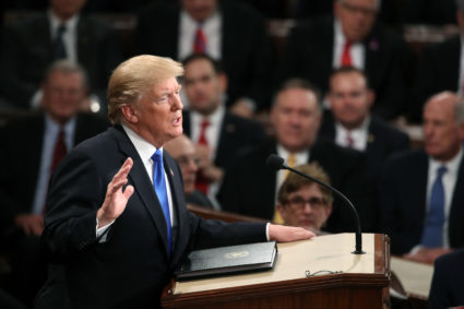 WASHINGTON, DC - JANUARY 30: U.S. President Donald J. Trump delivers the State of the Union address in the chamber of the U.S. House of Representatives January 30, 2018 in Washington, DC. This is the first State of the Union address given by U.S. President Donald Trump and his second joint-session address to Congress. (Photo by Mark Wilson/Getty Images)
