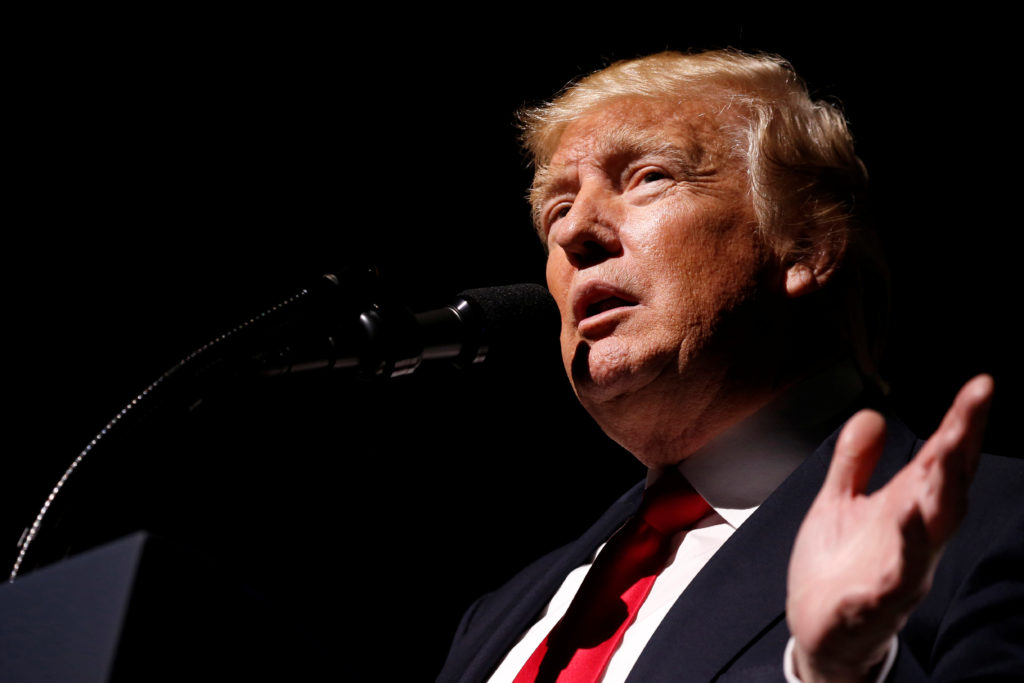U.S. President Donald Trump delivers remarks at the National Rifle Association (NRA) Leadership Forum at the Georgia World...
