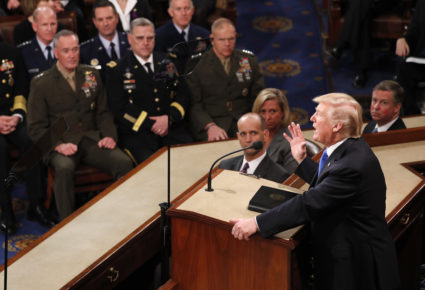 The U.S. military's Joint Chiefs of Staff listen to President Donald Trump's State of the Union address on Jan. 30. Photo by Jonathan Ernst/Reuters