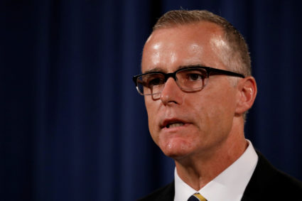 FBI Deputy Director Andrew McCabe attends a news conference at the Justice Department in Washington, D.C. in 2017. File photo by Aaron P. Bernstein/Reuters
