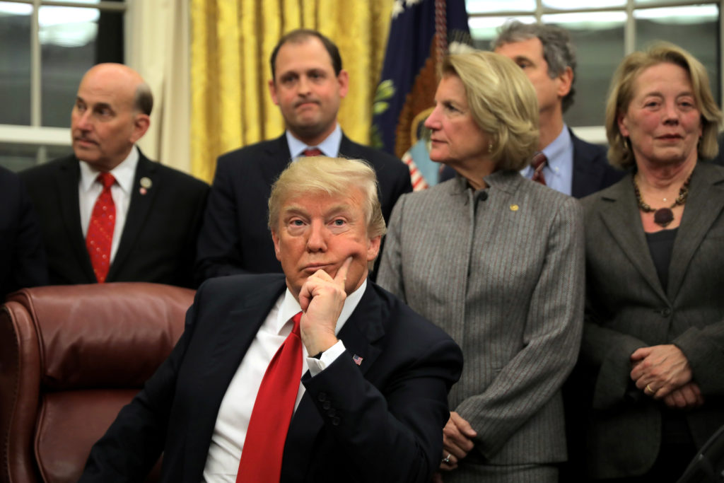 U.S. President Donald Trump attends a signing ceremony for the Interdict Act into law, to provide Customs and Border Prote...