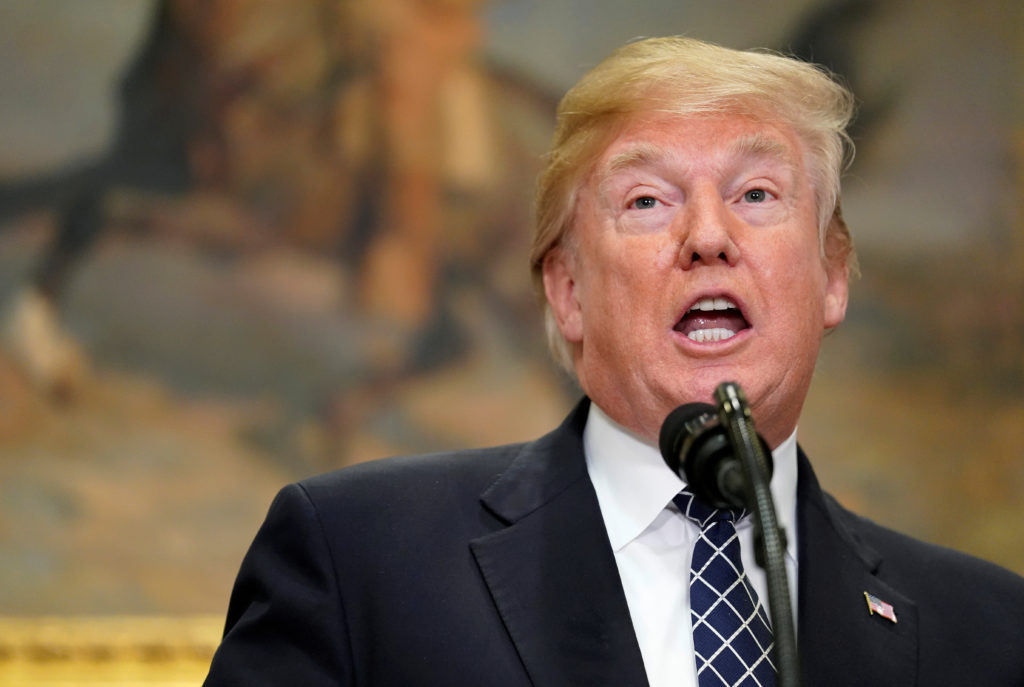 U.S. President Donald Trump speaks before signing a proclamation to honor Martin Luther King Jr. day in the Roosevelt Room...