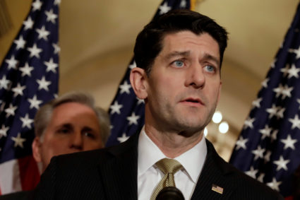 House Speaker Paul Ryan (R-Wisc.) speaks at a news conference with Republican leaders on Capitol Hill in Washington, D.C. Photo by Yuri Gripas/Reuters