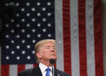 U.S. President Donald Trump delivers his first State of the Union address to a joint session of Congress inside the House Chamber on Capitol Hill in Washington, U.S., January 30, 2018. REUTERS/Win McNamee/Pool - HP1EE1V08IYWR