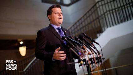 Florida Rep. Matt Gaetz talks at a news briefing Friday on the House Intelligence Committee's decision to release a memo alleging that the FBI abused its surveillance powers during the Russia investigation.