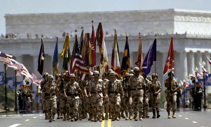 The last military parade in Washington, D.C., was June 8, 1991, after the Persian Gulf war. The parade included veterans of Operation Desert Storm, stealth fighter planes, tanks and Patriot missiles. Photo by Mark Reinstein/Corbis via Getty Images