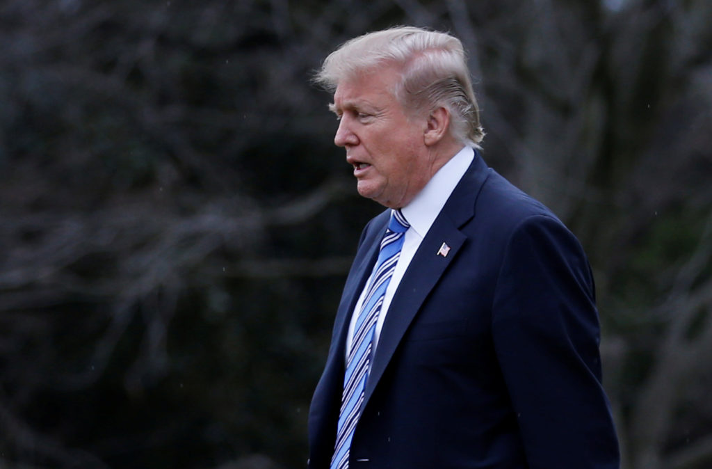 President Donald Trump on the South Lawn of the White House. File photo by Leah Millis/Reuters