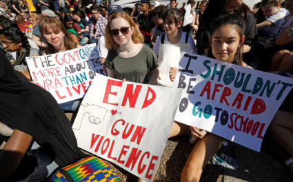 Students who walked out of their Montgomery County, Maryland, schools protest against gun violence in front of the White House in Washington, U.S., February 21, 2018. Kevin Lamarque/Reu