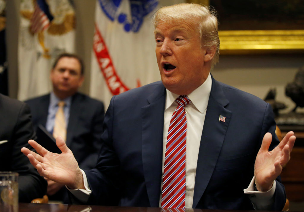 U.S. President Donald Trump talks about gun safety in schools during a meeting with local and state officials about improv...