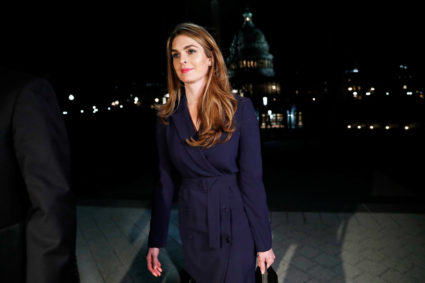 White House communications director Hope Hicks leaves the U.S. Capitol after attending the House Intelligence Committee closed door meeting in Washington, D.C., on Feb. 27. Photo by Leah Millis/Reuters
