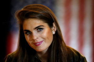 FILE PHOTO: Hope Hicks, communication director for U.S. Republican presidential candidate Donald Trump is pictured following a news conference at Trump Tower in the Manhattan borough of New York, U.S., May 31, 2016. Photo by REUTERS/Carlo Allegri/File Photo