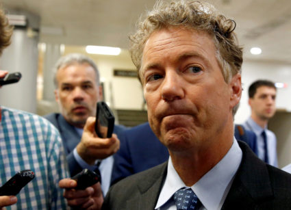 FILE PHOTO: Senator Rand Paul (R-KY) speaks to reporters after Senate Republicans unveiled their version of legislation that would replace Obamacare on Capitol Hill in Washington, U.S., June 22, 2017. REUTERS/Joshua Roberts/File Photo - RC163475AB00