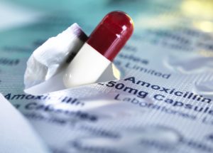 Amoxicillin antibiotic drug capsules.