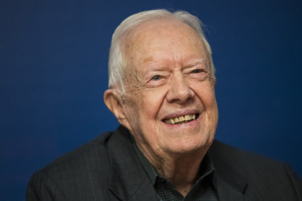 NEW YORK, NY - MARCH 26: Former U.S. President Jimmy Carter smiles during a book signing event for his new book 'Faith: A Journey For All' at Barnes &amp; Noble bookstore in Midtown Manhattan, March 26, 2018 in New York City. Carter, 93, has been a prolific author since leaving office in 1981, publishing dozens of books. (Photo by Drew Angerer/Getty Images)