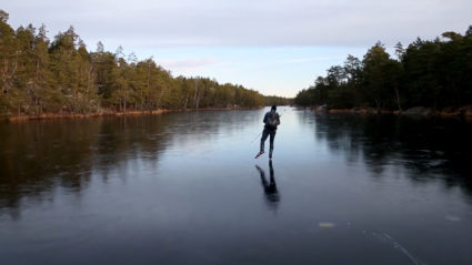 Mårten Anje skates on a lake outside Stockholm. Photo courtesy Henrik Trygg