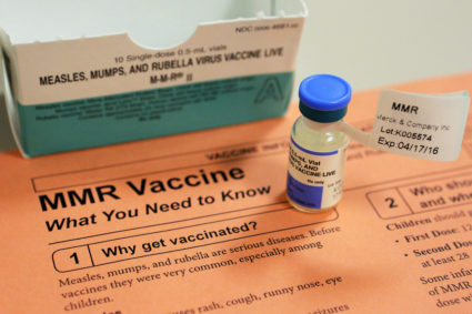 A vial of measles, mumps and rubella vaccine and an information sheet is seen at Boston Children's Hospital in Boston, Massachusetts. Photo by Brian Snyder/Reuters