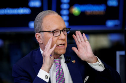 Economic analyst Lawrence "Larry" Kudlow appears on CNBC at the New York Stock Exchange, in New York, on March 7. Photo by Brendan McDermid/Reuters