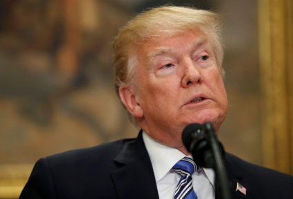 U.S. President Donald Trump announces a presidential proclamation placing tariffs on steel and aluminum imports, at the White House in Washington, D.C., on March 8, 2018. Photo by Leah Millis/Reuters