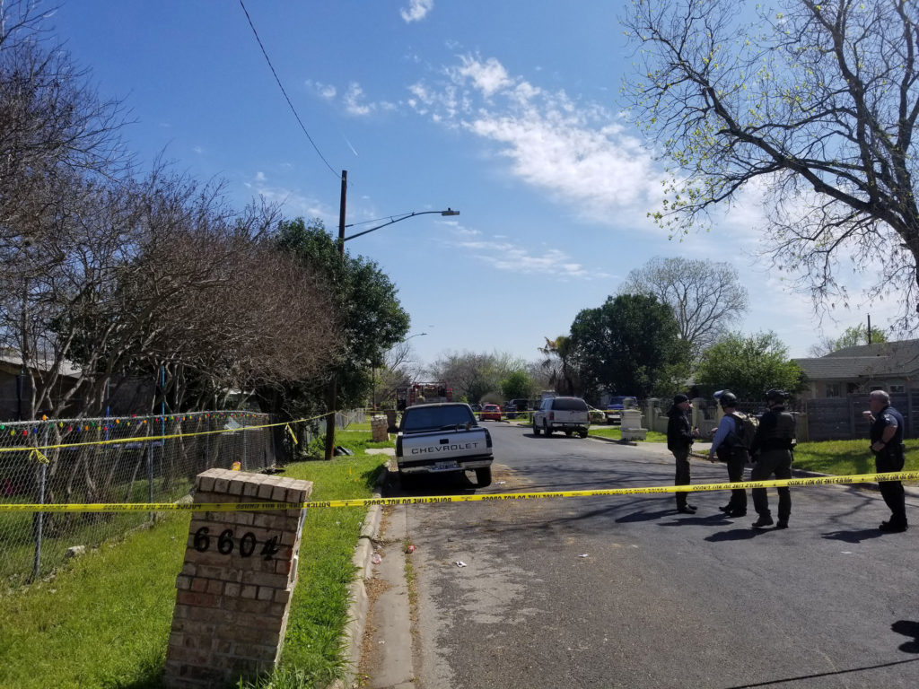 Austin Fire Department personnel attend the scene of a package explosion in the 6700 block of Galindo Street in east Austi...