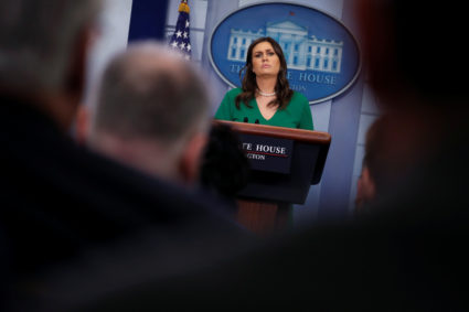 White House Press Secretary Sarah Huckabee Sanders holds the daily briefing at the White House in Washington, D.C. Photo by Jonathan Ernst/Reuters