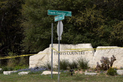 Police lines are seen blocking off part of Republic of Texas Boulevard following an explosion in Austin, Texas, on March 19, 2018. Photo by Sergio Flores/Reuters