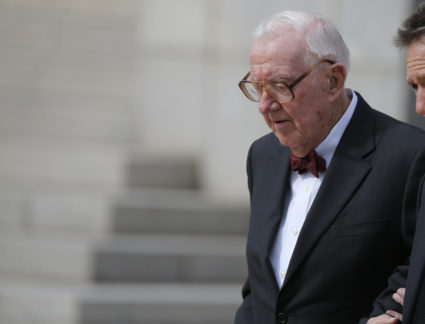 Retired U.S. Supreme Court Justice John Paul Stevens departs the funeral of U.S. Supreme Court Associate Justice Antonin Scalia at the Basilica of the National Shrine of the Immaculate Conception in Washington, on Feb. 20, 2016. File photo by Carlos Barria/Reuters